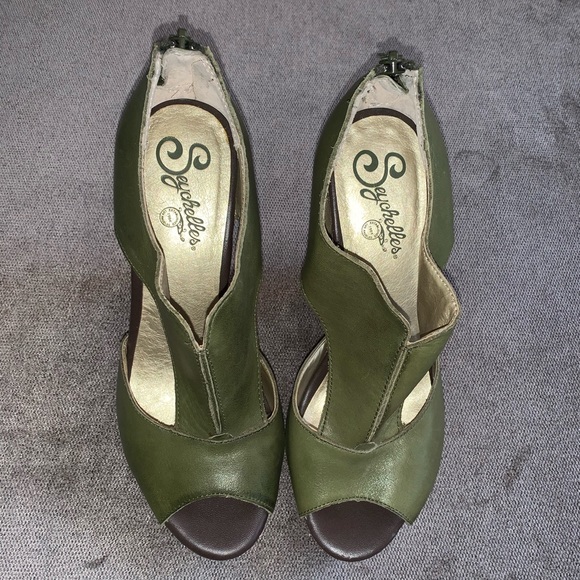 Seychelles green leather wedge sandals - Picture 2 of 5